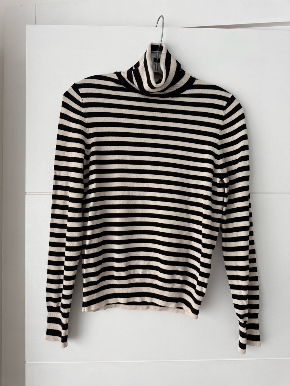 H&M Black and Cream Striped Turtleneck Sweater